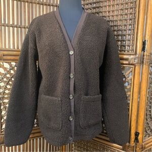 ADPT Teddy Sherpa Cardigan Brown Cozy Button Front Jacket XS